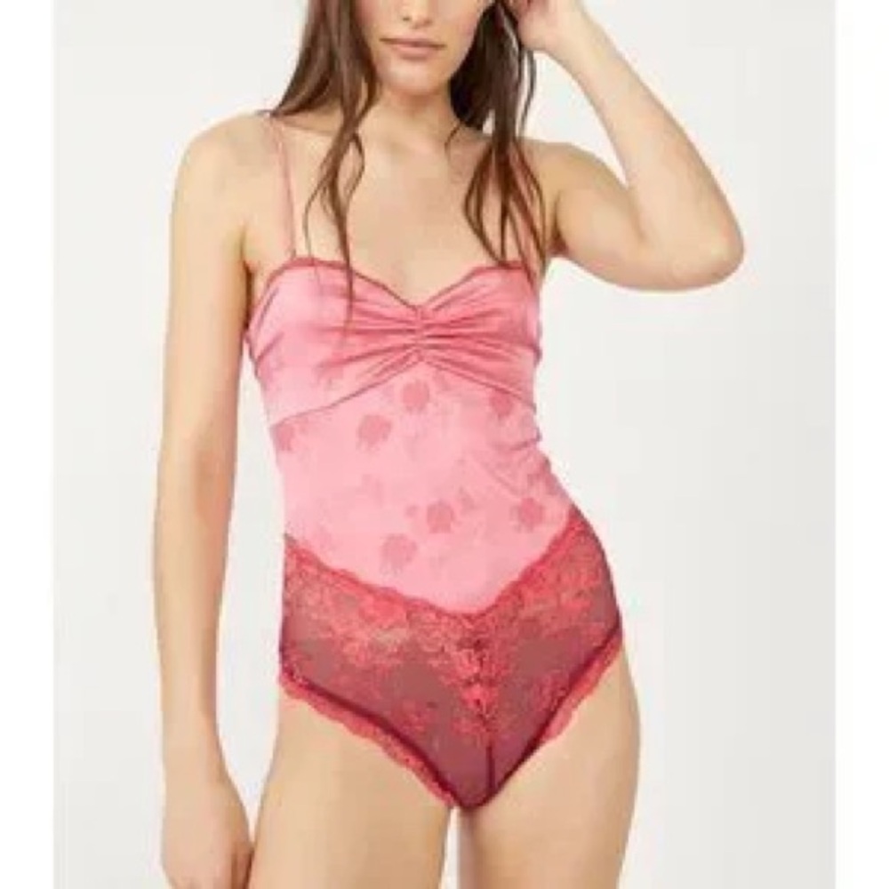 ✨ Free People Intimacy Red & Pink Lace Bodysuit | Romantic Statement Piece ✨